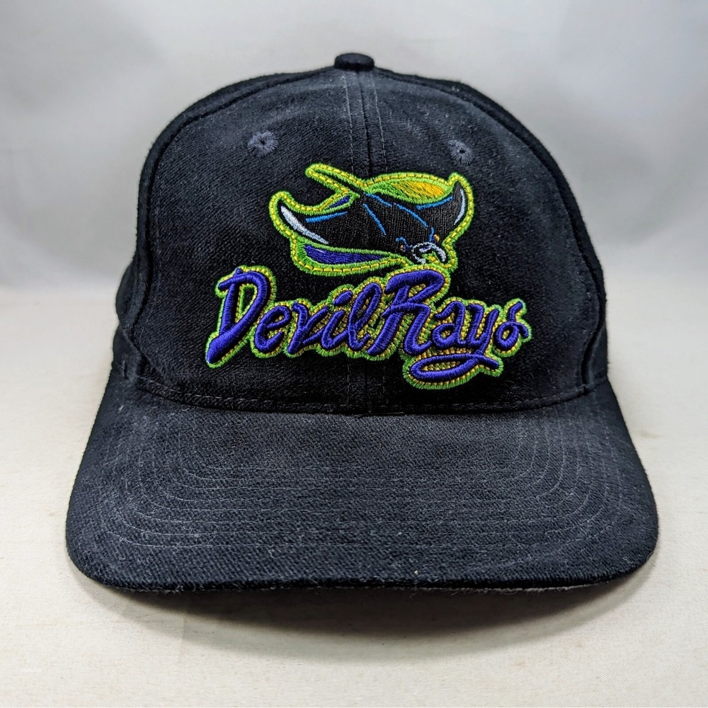 Vintage Tampa Bay Devil Rays 90s Drew‎ Pearson Snapback Hat Cap Spell out Logo
